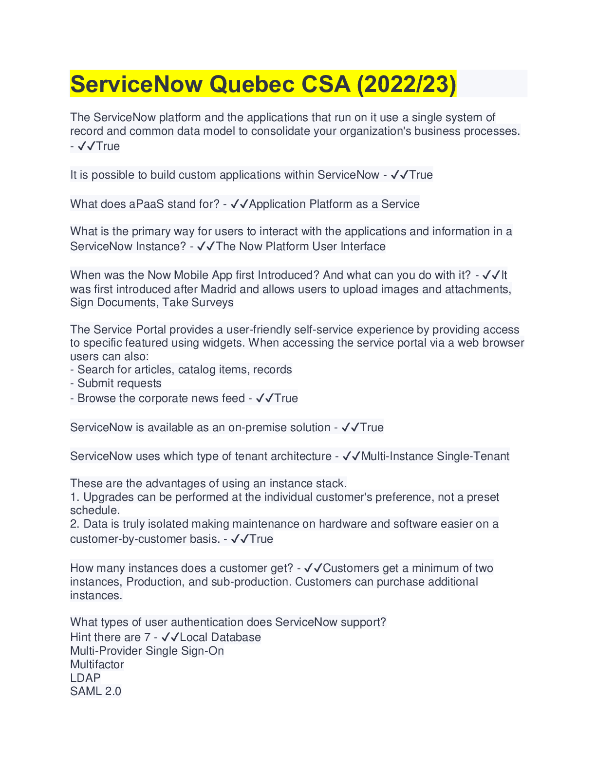 Preview image for ServiceNow Quebec CSA (2022/23)(QUESTIONS&ANSWERS)